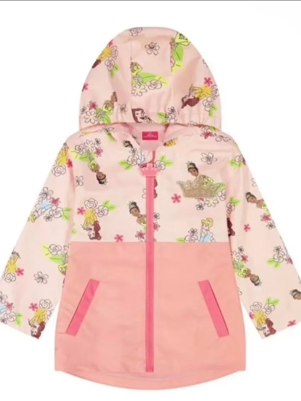 Disney Pink Princess Hooded Raincoat with Multi-Color Character Print